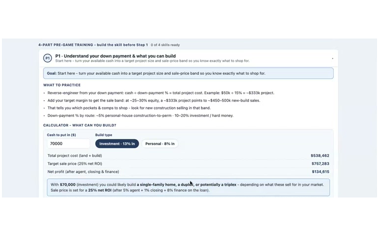 The member platform's what-can-you-build calculator