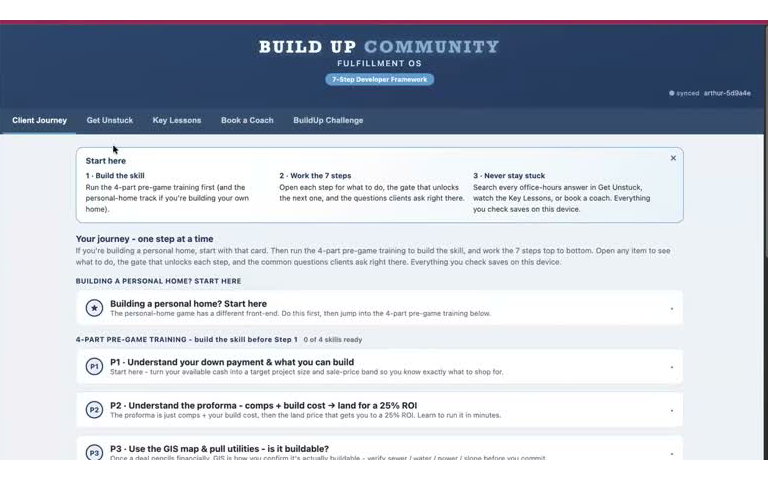 The guided 7-step build path inside the member platform